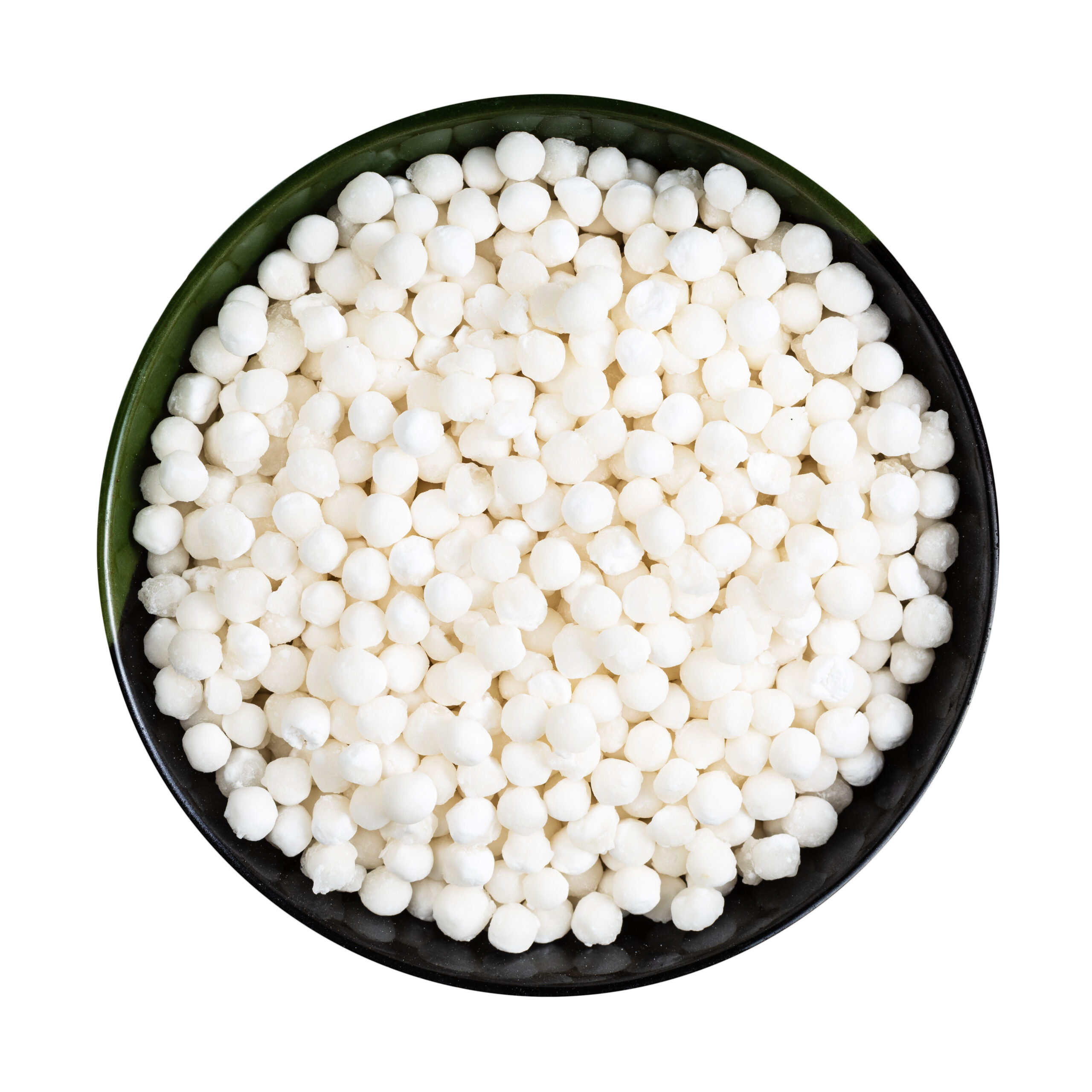 dry sabudana (tapioca sago) in round bowl isolated